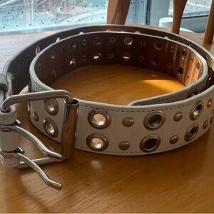 White Grommet Leather Belt with Silver Hardware - Unisex